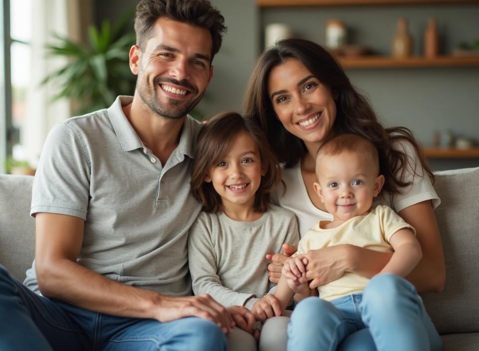 Familia colombiana feliz protegida con medicina prepagada Colsanitas