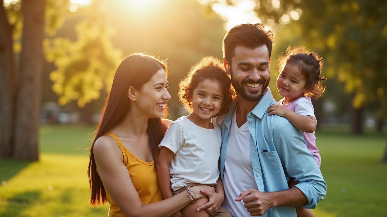 Familia colombiana sonriente protegida con plan de medicina prepagada Colsanitas